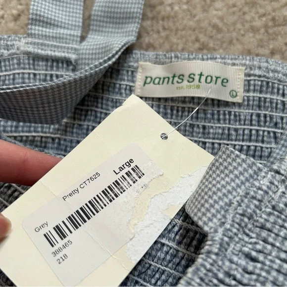 NWT Pants Store Shirred Smocked Crop Top Womens Large Summer Gingham - Picture 2 of 7
